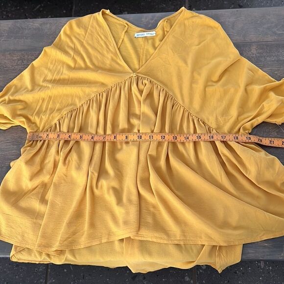 ZARA Mustard Yellow V Neck BABYDOLL RUFFLE PLEATED DRAPE HI LOW Sz-Small - Picture 8 of 11